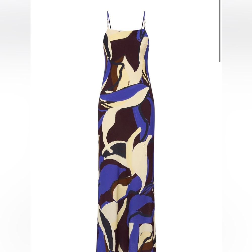 Aje Sleeveless Abstract Print Maxi Dress in Blue and Cream